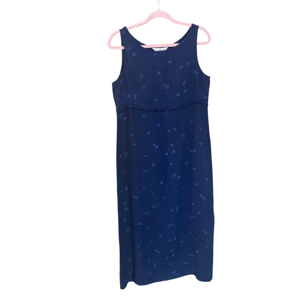 Vintage Outfit JPR 100% Linen Navy blue Maxi Dress Small Made in Hong Kong